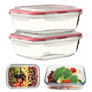 2 Glass Food Storage Containers Baking Meal Prep Snap Locking Lid 33 oz BPA-Free