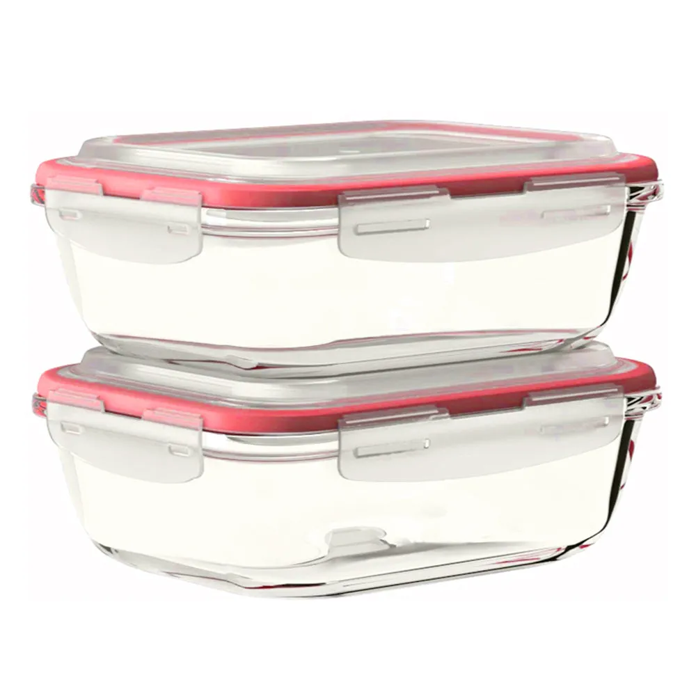 2 Glass Food Storage Containers Baking Meal Prep Snap Locking Lid 33 oz BPA-Free