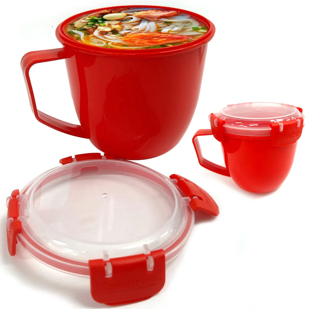 2 Microwave Bowl Lock Lid 32.1oz Plastic Soup Mug Container Food Storage Freezer