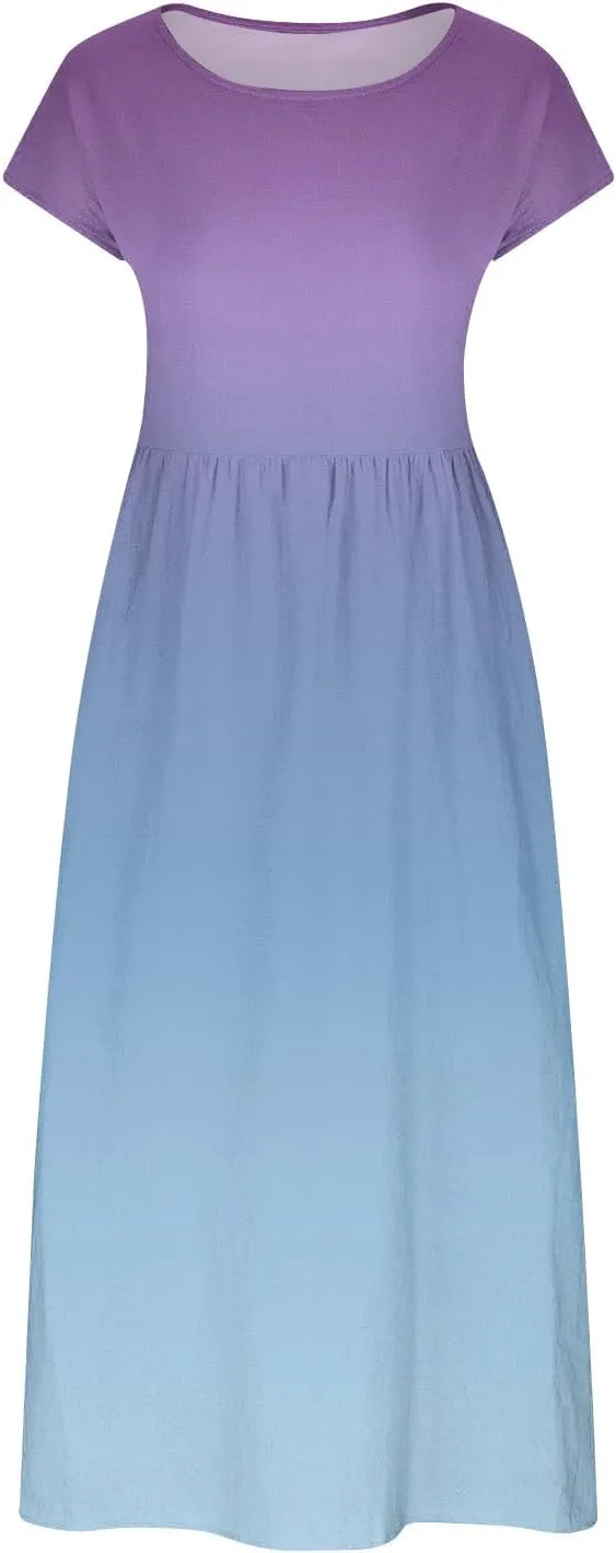 2025 Summer Dresses for Women Cap Sleeve Boho Cotton Linen Midi Dress Casual Loose Trendy Crew Neck Beach Dresses