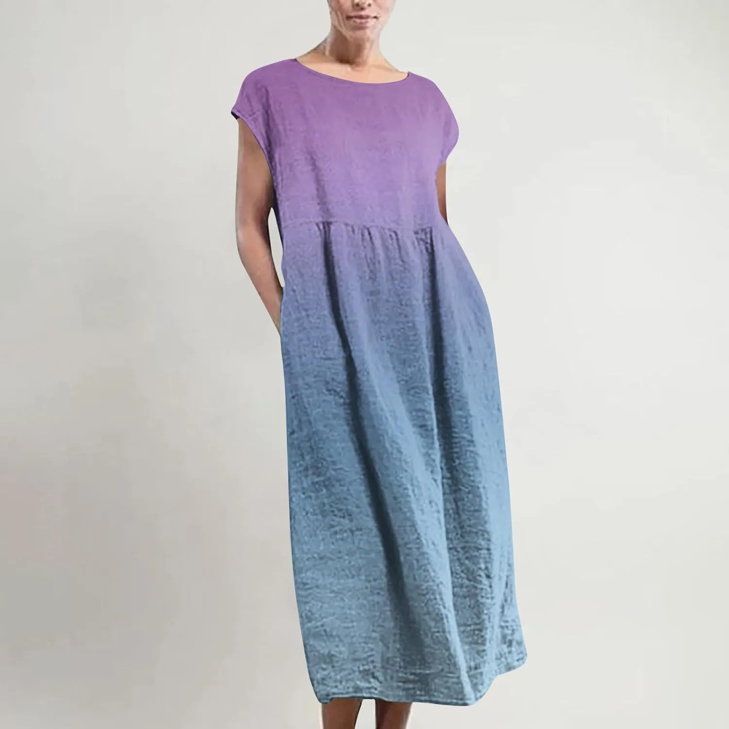2025 Summer Dresses for Women Cap Sleeve Boho Cotton Linen Midi Dress Casual Loose Trendy Crew Neck Beach Dresses