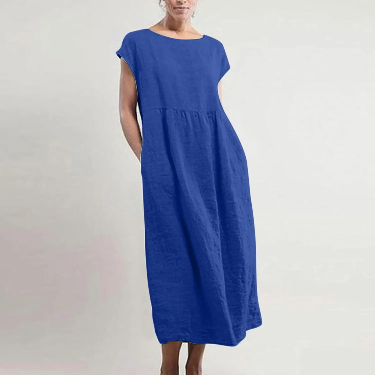 2025 Summer Dresses for Women Cap Sleeve Boho Cotton Linen Midi Dress Casual Loose Trendy Crew Neck Beach Dresses