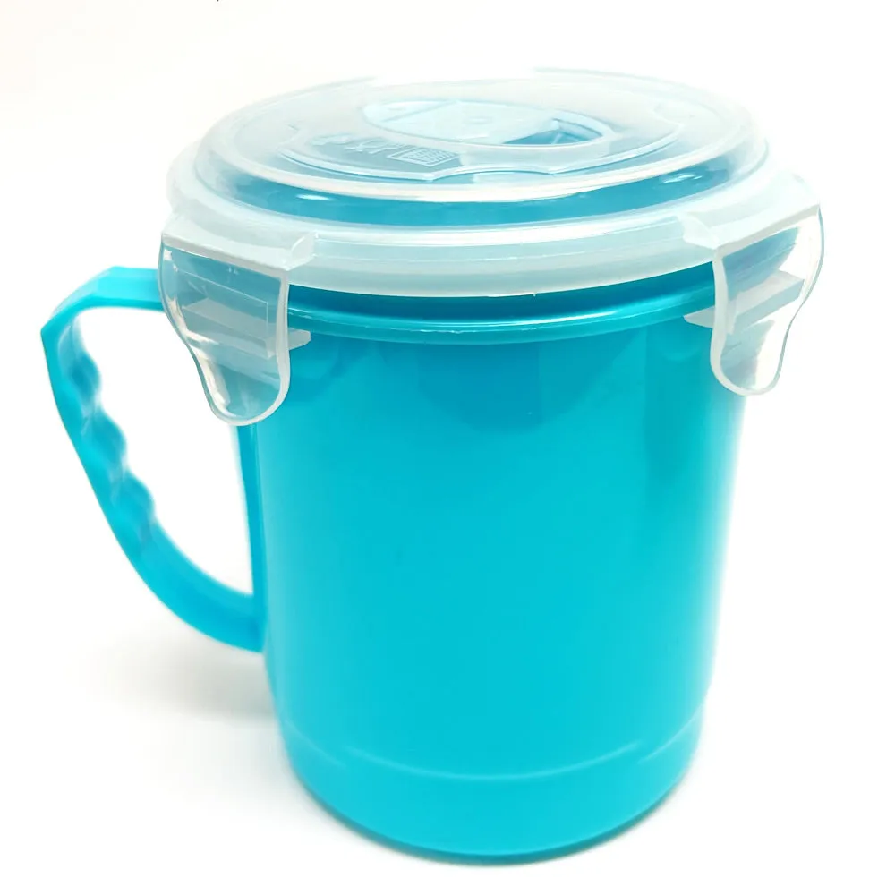 2Pk 902mL Microwave Soup Bowl Lid Plastic Containers Mug Freezer Food Storage