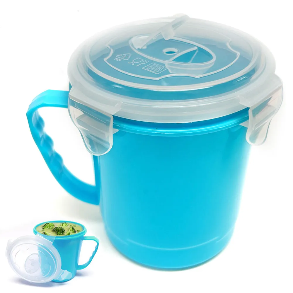 2Pk 902mL Microwave Soup Bowl Lid Plastic Containers Mug Freezer Food Storage