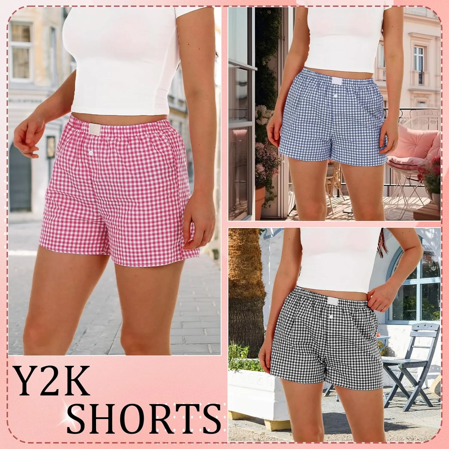 3 Pack Women's Boxer Shorts, Casual Summer Pajama Gingham Shorts Sleep Plaid Pants Lounge Y2k Beach Bottoms 2025
