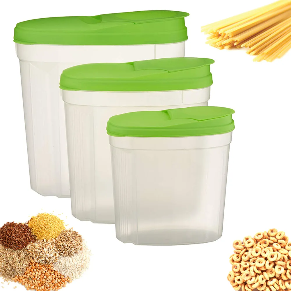 3Pk Large Cereal Dispenser Grain Dry Food Storage Container Set BPA Free w/ Lids
