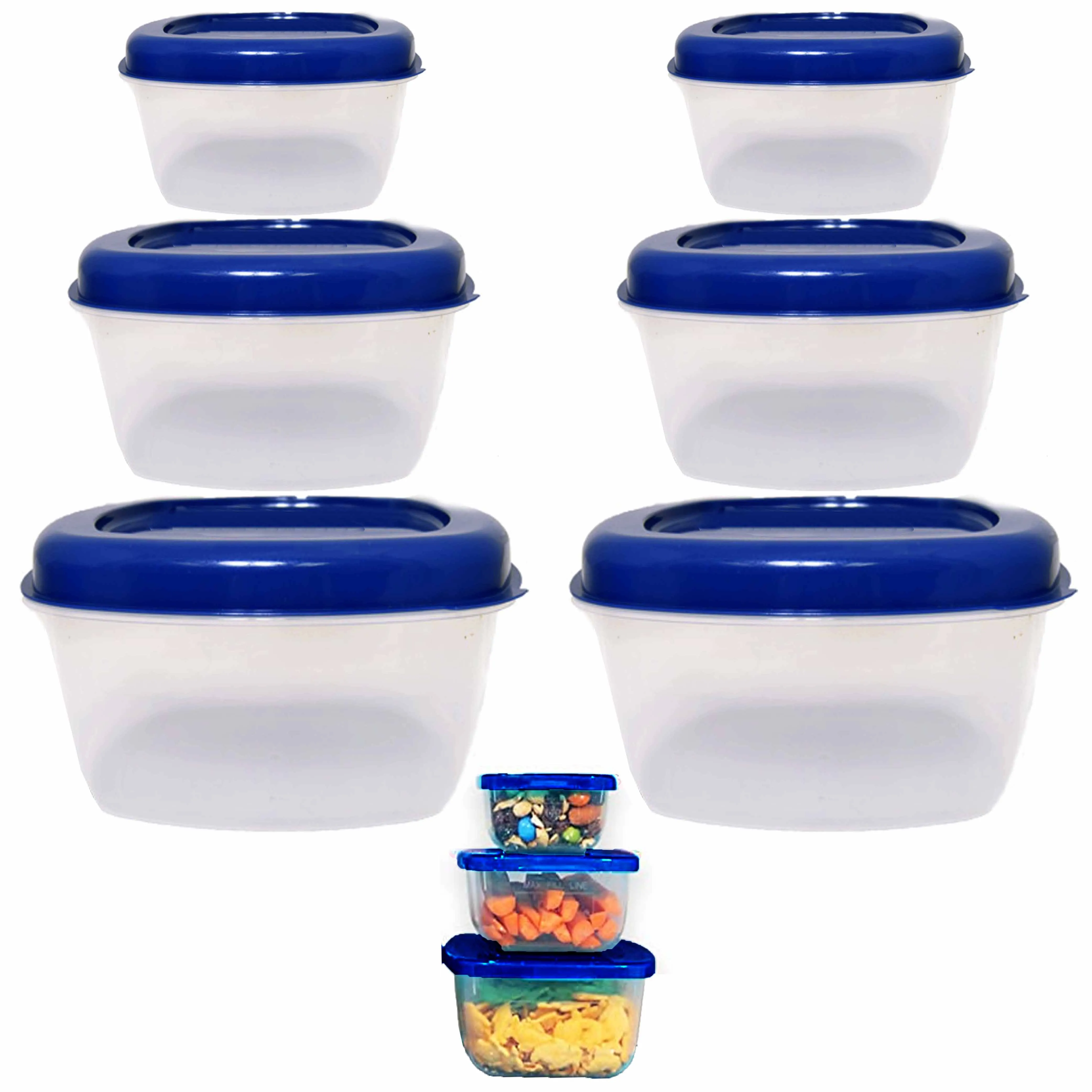 6 Pc Food Storage Containers Airtight Lids Assorted Microwave Bowls Meal Prep