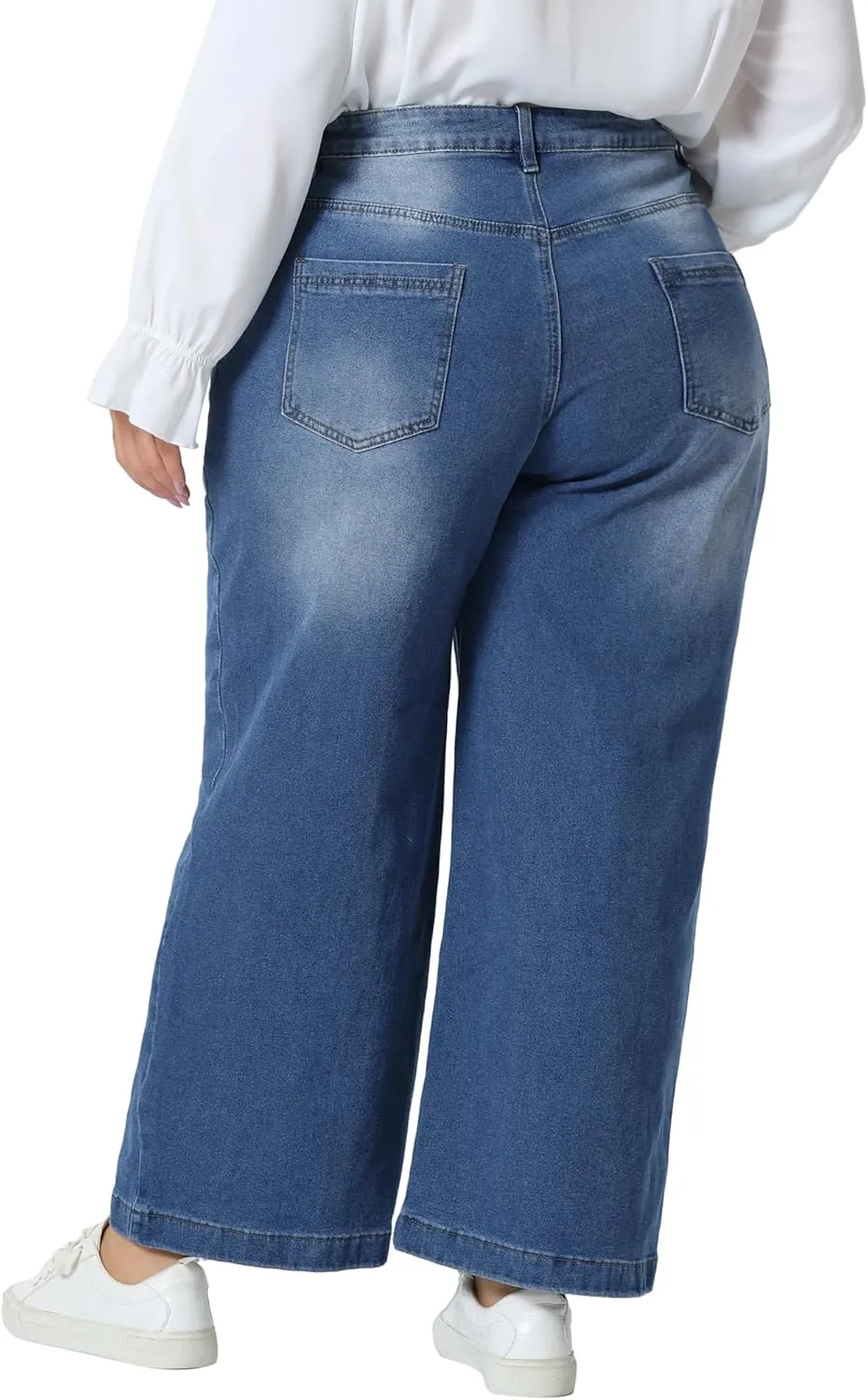 Agnes Orinda Plus Size Jeans for Women Wide Leg Baggy Washed Stretch with Pockets Denim Ankle Pants
