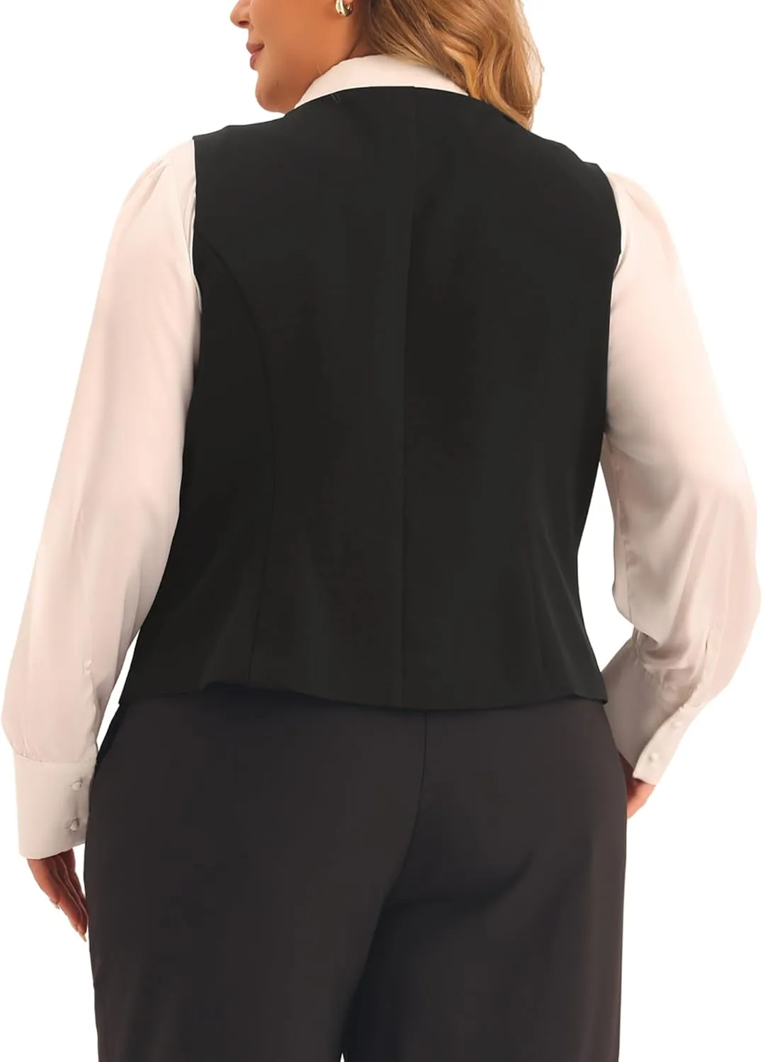 Agnes Orinda Plus Size Suit Vest for Women Double Breasted Vintage Lapel Collar Dressy Waistcoat Vest with 2 Pockets