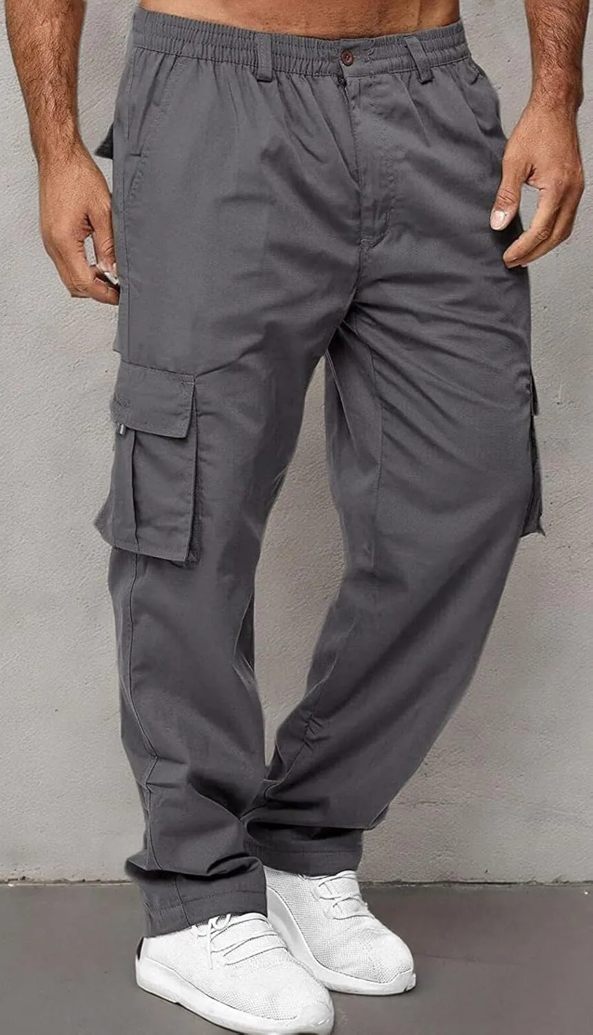 AIFARLD Men's Cargo Pants with Pockets Cotton Hiking Sweatpants Casual Athletic Jogger Sports Outdoor Trousers Relaxed Fit