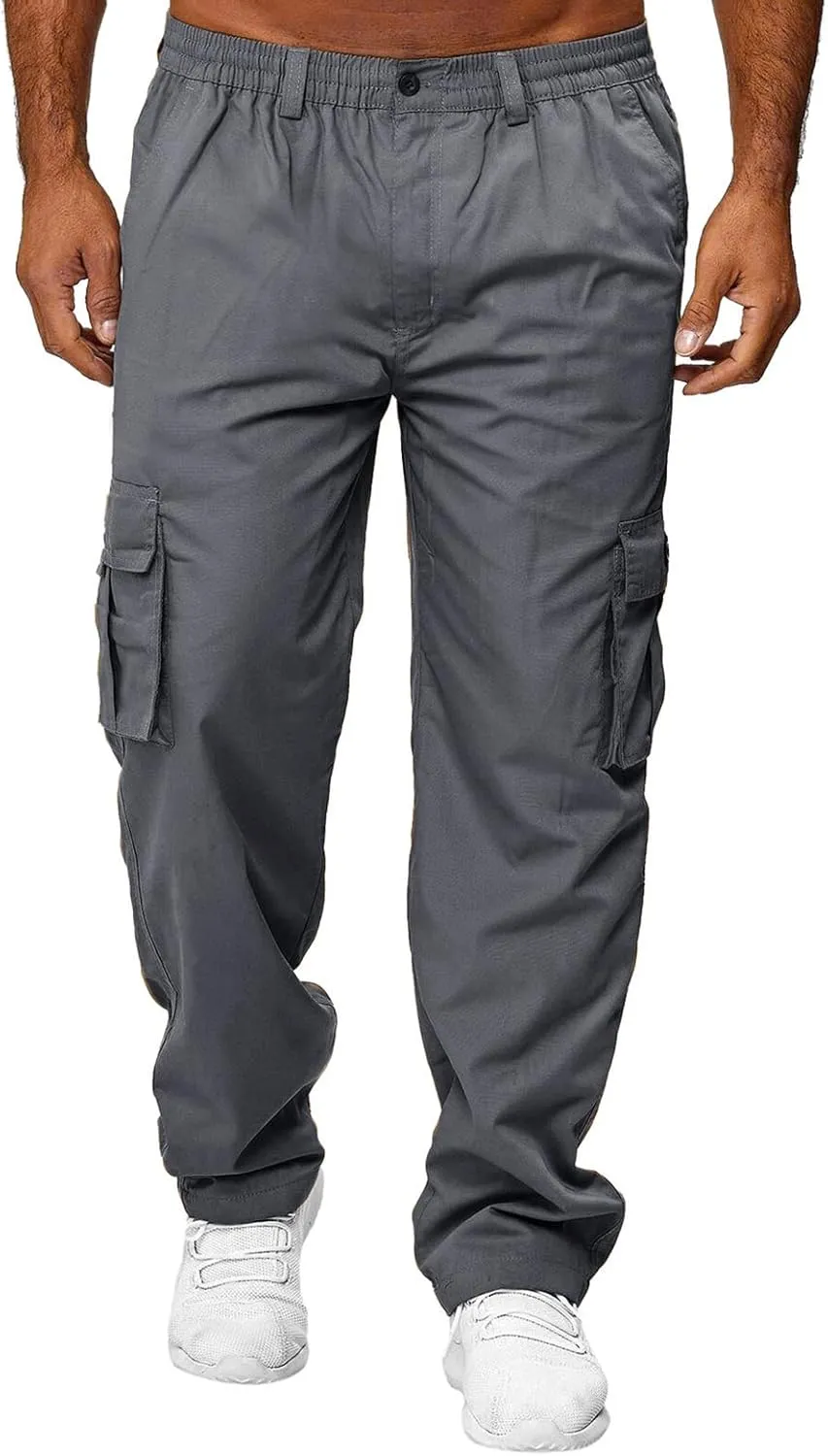 AIFARLD Men's Cargo Pants with Pockets Cotton Hiking Sweatpants Casual Athletic Jogger Sports Outdoor Trousers Relaxed Fit