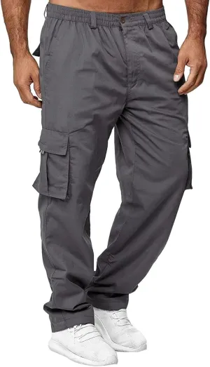 AIFARLD Men's Cargo Pants with Pockets Cotton Hiking Sweatpants Casual Athletic Jogger Sports Outdoor Trousers Relaxed Fit