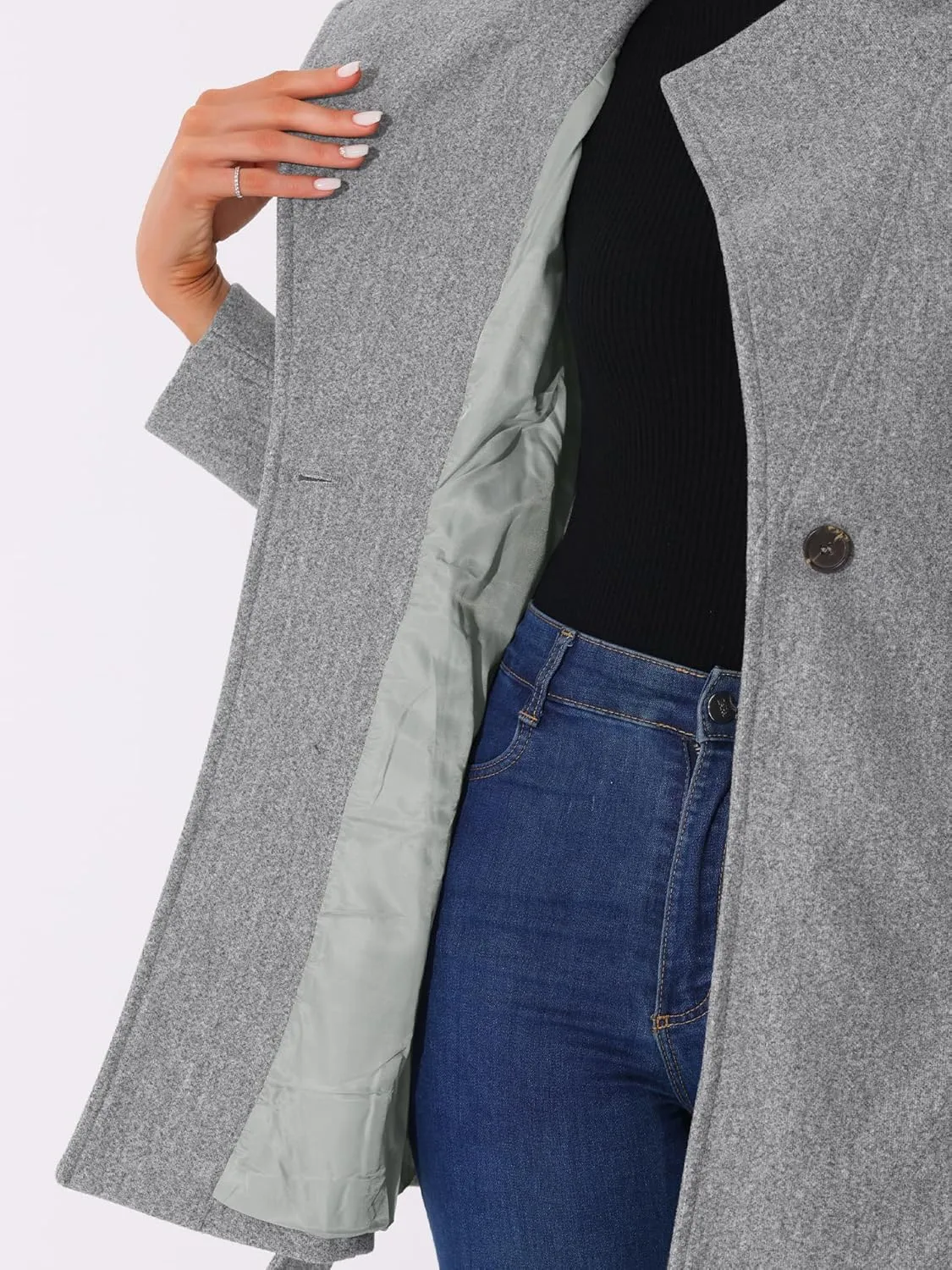 Allegra K Women's Classic Stand Collar Long Sleeve Winter Belted Long Coat