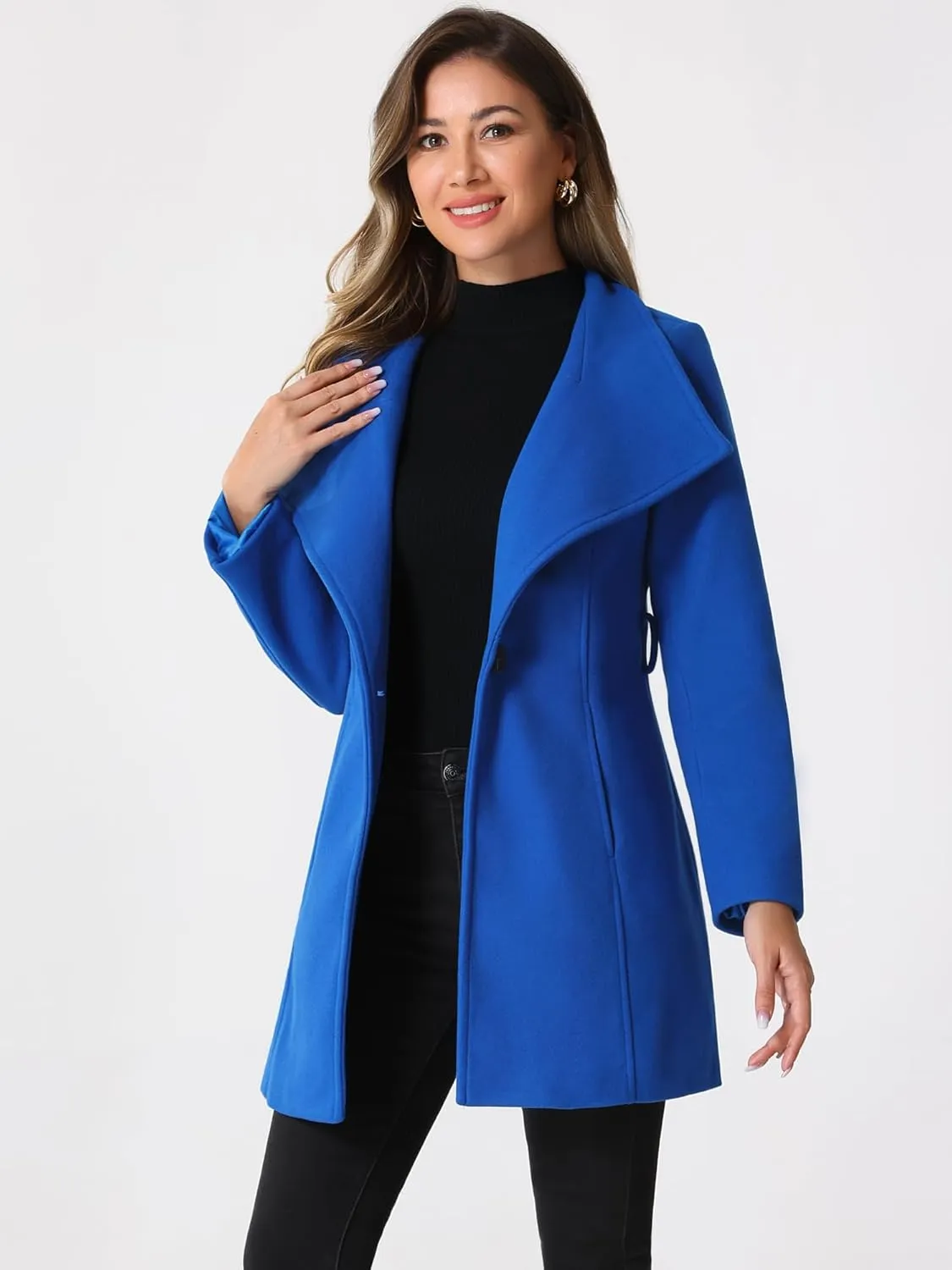 Allegra K Women's Classic Stand Collar Long Sleeve Winter Belted Long Coat