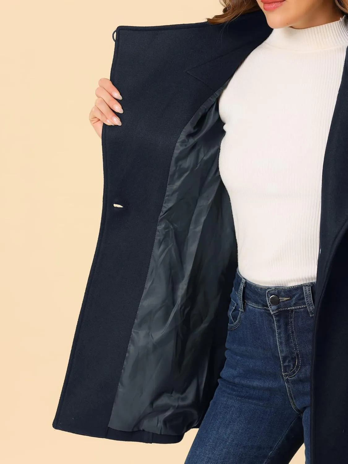 Allegra K Women's Classic Stand Collar Long Sleeve Winter Belted Long Coat