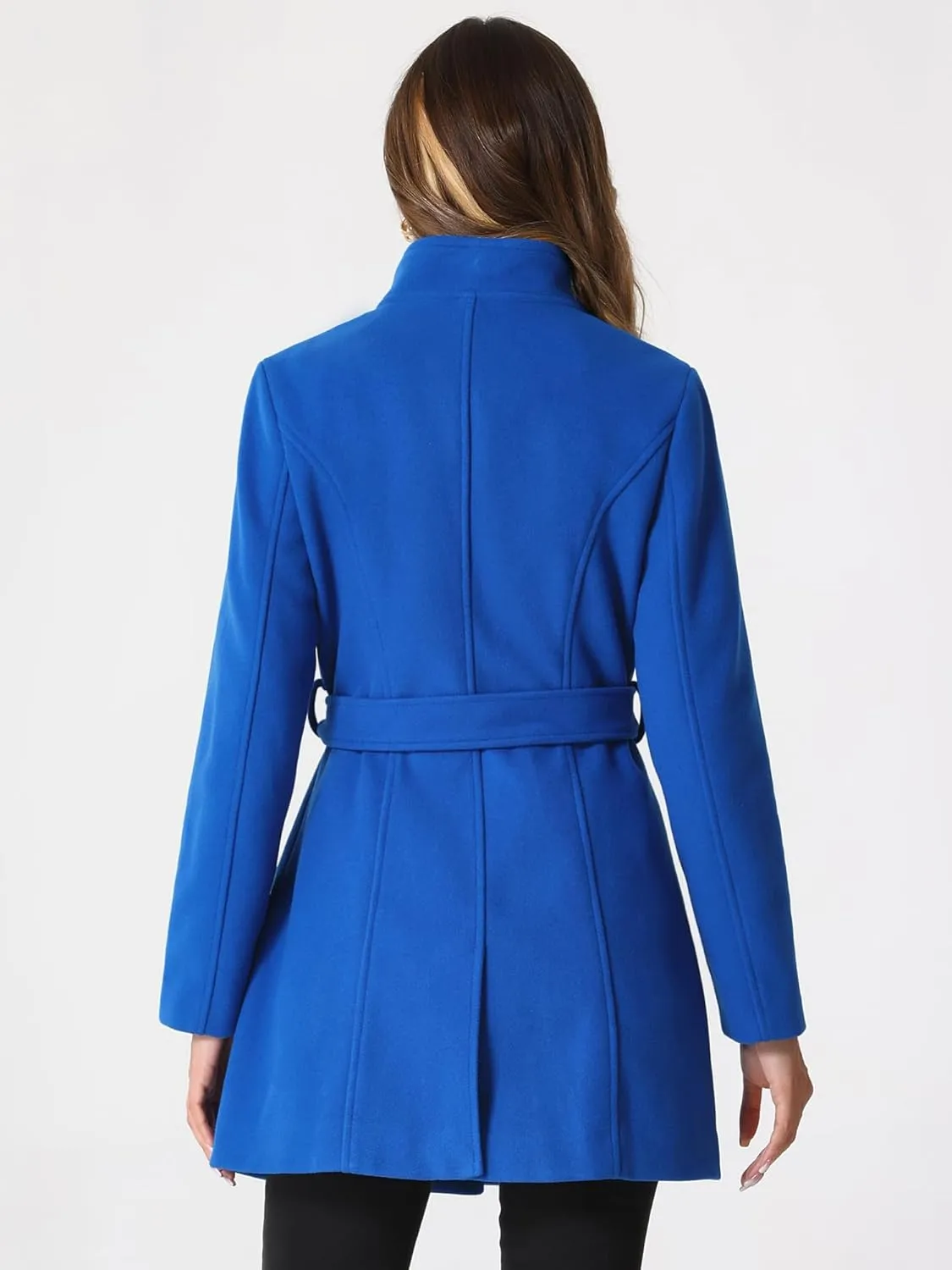 Allegra K Women's Classic Stand Collar Long Sleeve Winter Belted Long Coat
