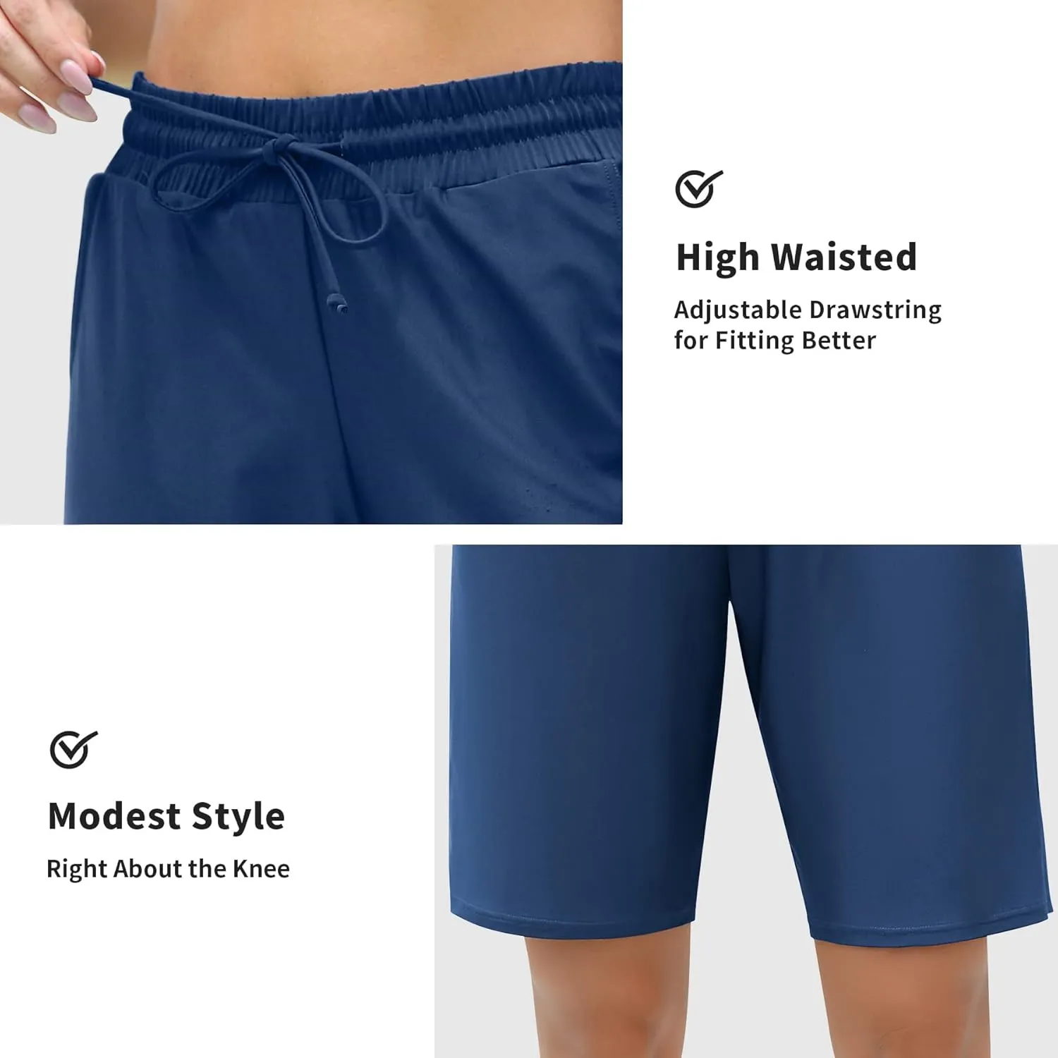 ALove Women's 9" Swim Shorts High Waisted Swim Board Shorts with Pockets UPF 50  Swimsuit Bottoms Built-in Brief