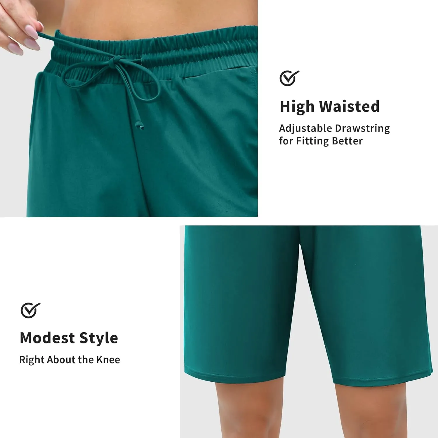ALove Women's 9" Swim Shorts High Waisted Swim Board Shorts with Pockets UPF 50  Swimsuit Bottoms Built-in Brief