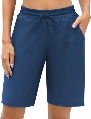 ALove Women's 9" Swim Shorts High Waisted Swim Board Shorts with Pockets UPF 50  Swimsuit Bottoms Built-in Brief