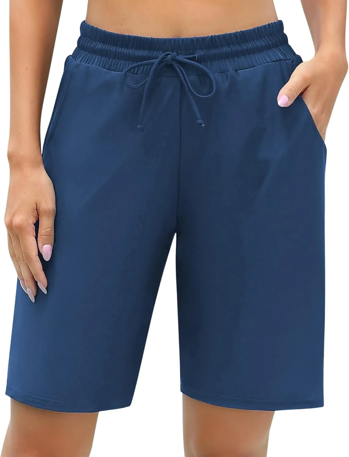ALove Women's 9" Swim Shorts High Waisted Swim Board Shorts with Pockets UPF 50  Swimsuit Bottoms Built-in Brief