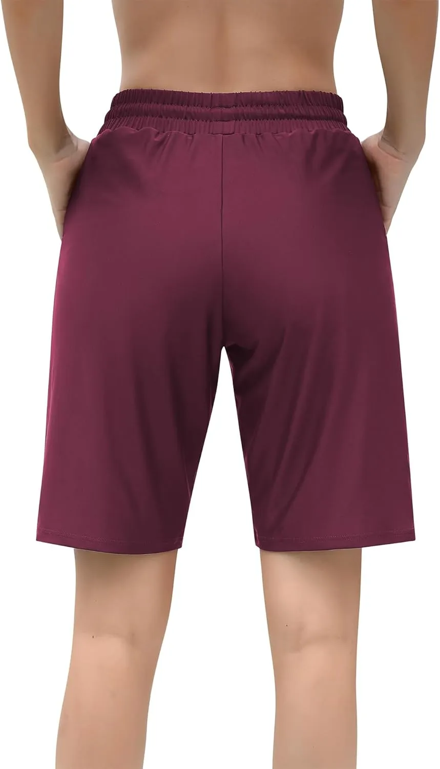 ALove Women's 9" Swim Shorts High Waisted Swim Board Shorts with Pockets UPF 50  Swimsuit Bottoms Built-in Brief