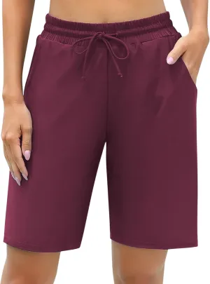 ALove Women's 9" Swim Shorts High Waisted Swim Board Shorts with Pockets UPF 50  Swimsuit Bottoms Built-in Brief