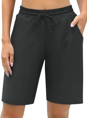 ALove Women's 9" Swim Shorts High Waisted Swim Board Shorts with Pockets UPF 50  Swimsuit Bottoms Built-in Brief