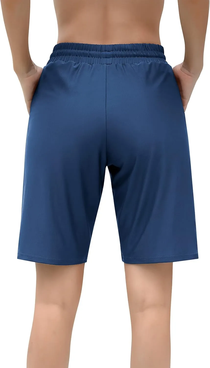 ALove Women's 9" Swim Shorts High Waisted Swim Board Shorts with Pockets UPF 50  Swimsuit Bottoms Built-in Brief
