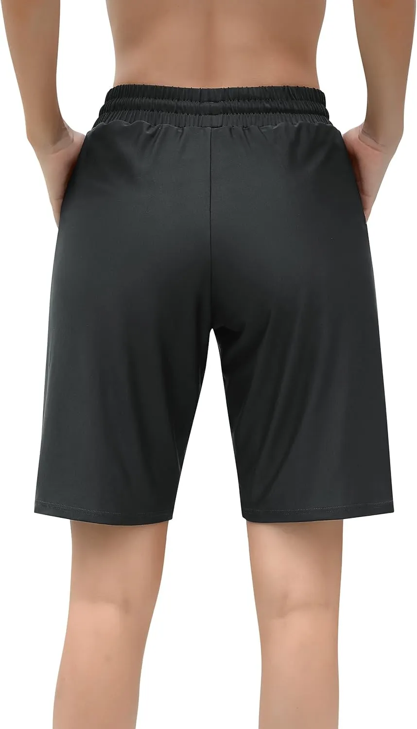 ALove Women's 9" Swim Shorts High Waisted Swim Board Shorts with Pockets UPF 50  Swimsuit Bottoms Built-in Brief