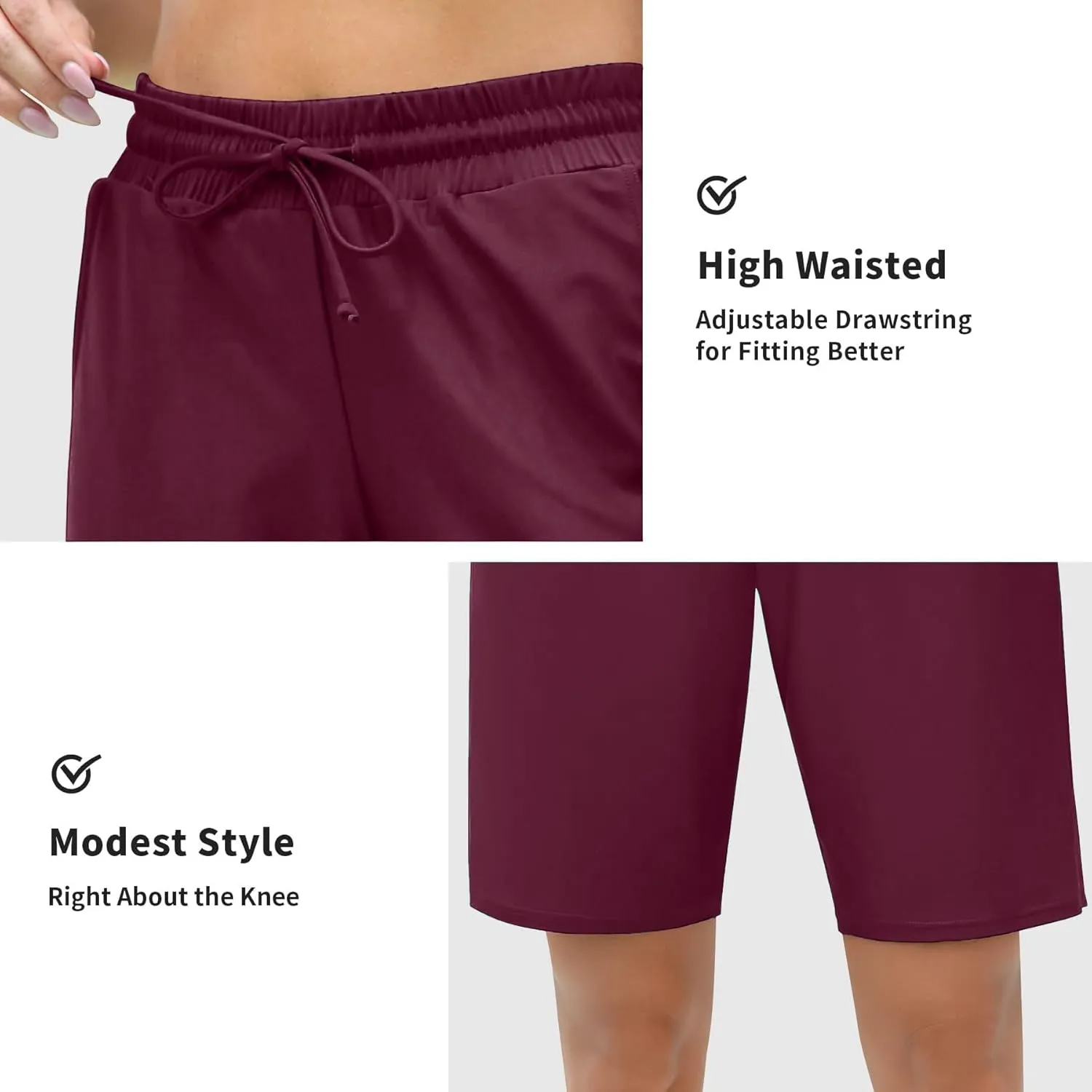 ALove Women's 9" Swim Shorts High Waisted Swim Board Shorts with Pockets UPF 50  Swimsuit Bottoms Built-in Brief