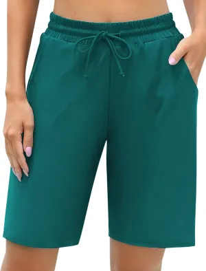 ALove Women's 9" Swim Shorts High Waisted Swim Board Shorts with Pockets UPF 50  Swimsuit Bottoms Built-in Brief