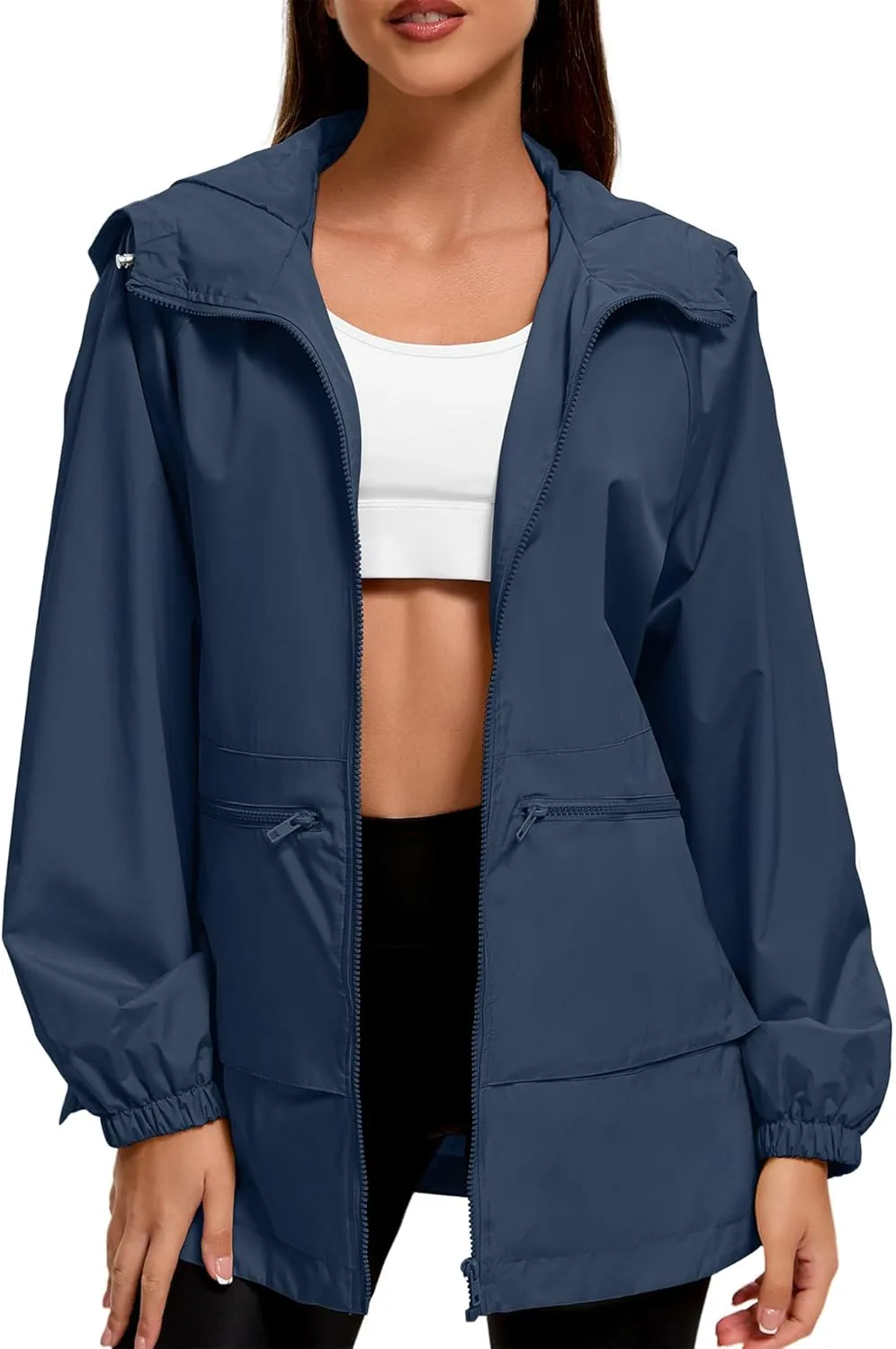 American Trends Women Rain Jacket with Hood Lightweight Rain Coats for Women Trench Waterproof Windbreaker With Back Pockets