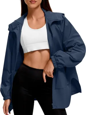 American Trends Women Rain Jacket with Hood Lightweight Rain Coats for Women Trench Waterproof Windbreaker With Back Pockets