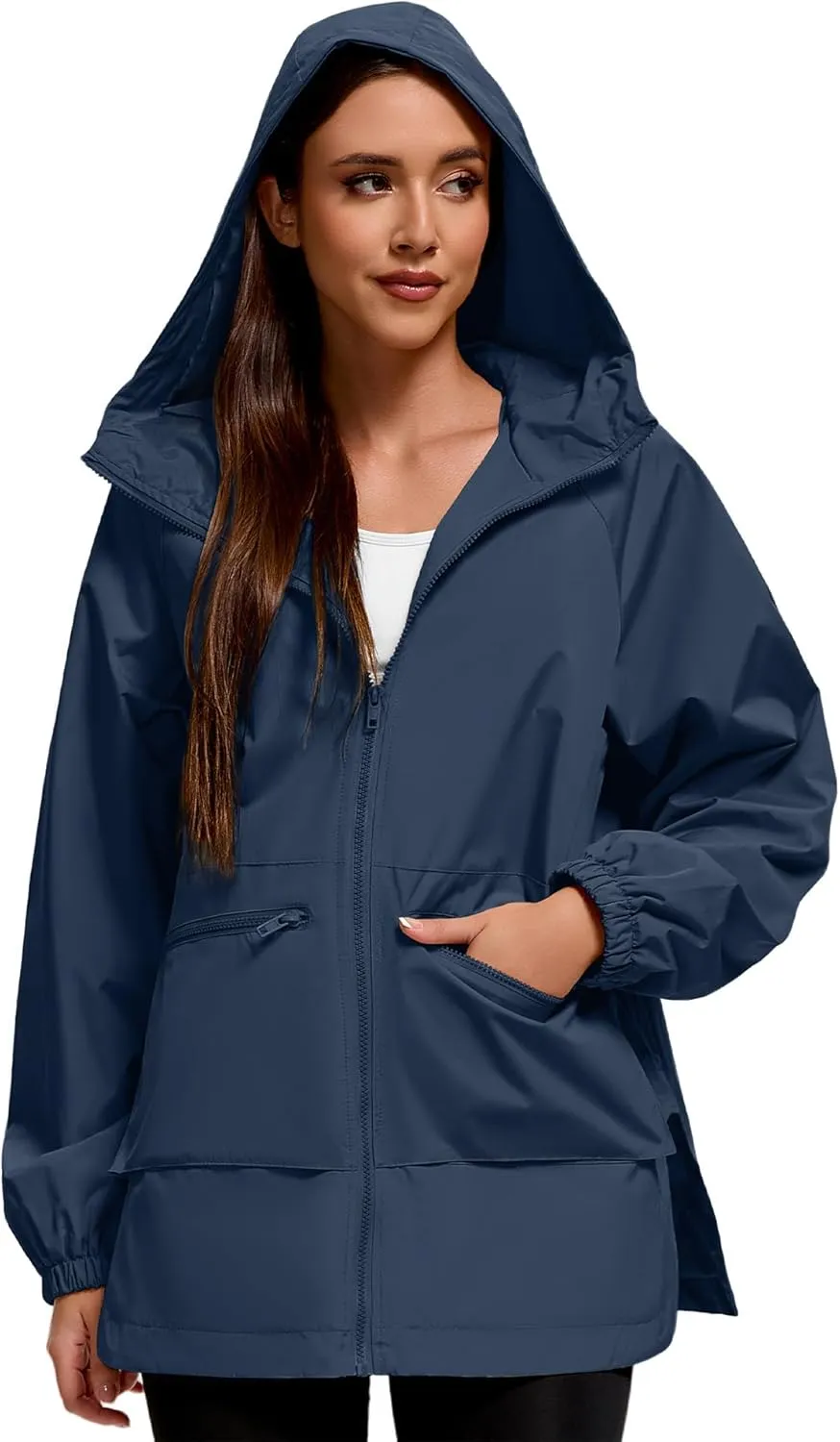 American Trends Women Rain Jacket with Hood Lightweight Rain Coats for Women Trench Waterproof Windbreaker With Back Pockets