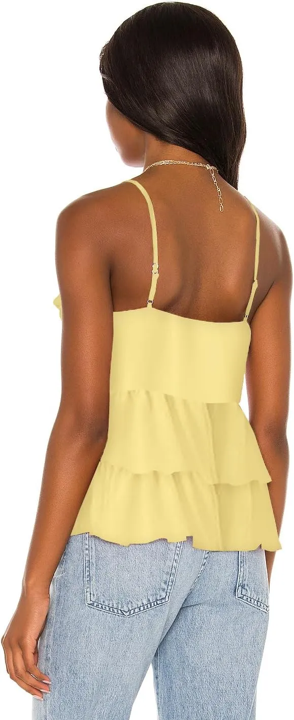 Awoscut Women Floral Camisoles Tops Sexy V Neck Backless Ruffle Hem Going Out Tops Cute Summer Y2K Teen Girls Camis
