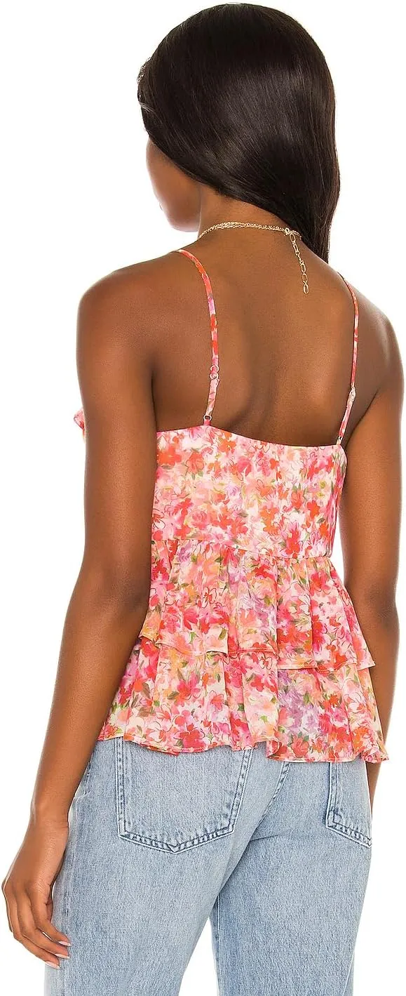 Awoscut Women Floral Camisoles Tops Sexy V Neck Backless Ruffle Hem Going Out Tops Cute Summer Y2K Teen Girls Camis