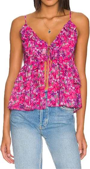 Awoscut Women Floral Camisoles Tops Sexy V Neck Backless Ruffle Hem Going Out Tops Cute Summer Y2K Teen Girls Camis