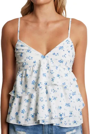 Awoscut Women Floral Camisoles Tops Sexy V Neck Backless Ruffle Hem Going Out Tops Cute Summer Y2K Teen Girls Camis