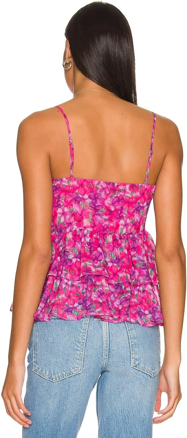 Awoscut Women Floral Camisoles Tops Sexy V Neck Backless Ruffle Hem Going Out Tops Cute Summer Y2K Teen Girls Camis