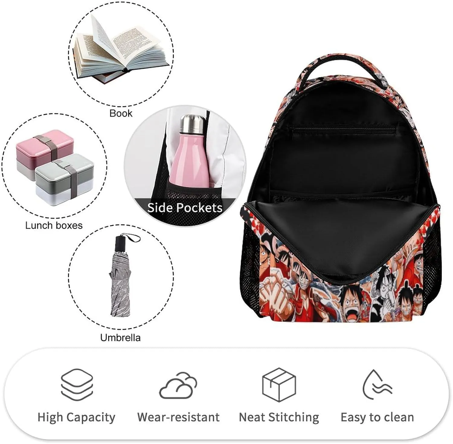 Backpack Set Funny Printing Utility Pocket Protection Large Capacity for Travel