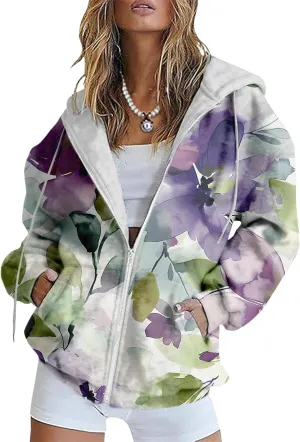 Bengbobar Flower Hoodie Women y2k Oversized Sweatshirts 3D Print Casual Classic Vintage Aesthetic Jacket Tops for Teen Girls