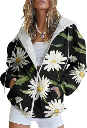 Bengbobar Flower Hoodie Women y2k Oversized Sweatshirts 3D Print Casual Classic Vintage Aesthetic Jacket Tops for Teen Girls