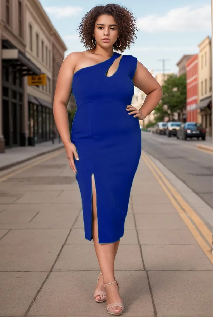 BFFBABY Womens Plus Size One Shoulder Midi Dress Summer Casual Slim Slit Sleeveless Elegant Dress