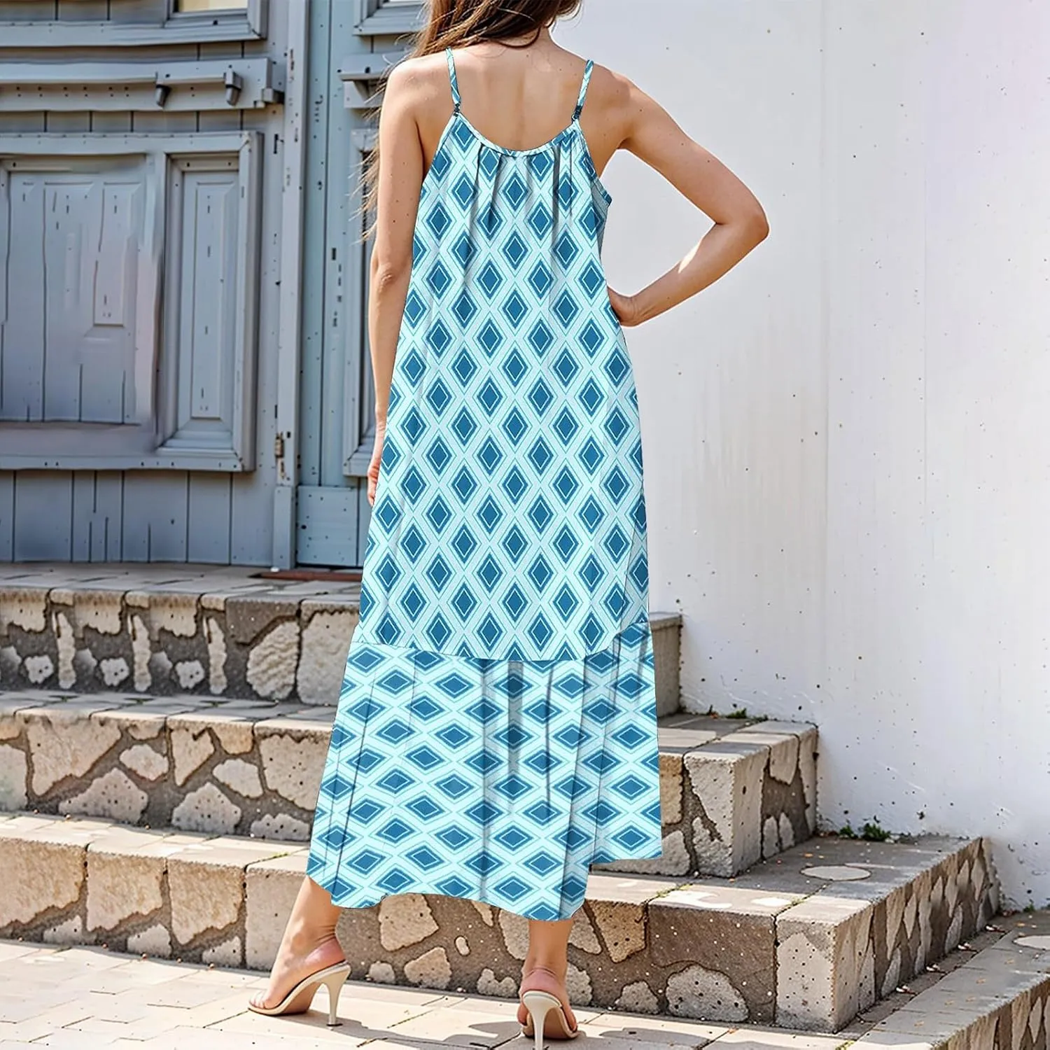 Boho Sun Dresses for Women 2025 Vacation Casual Summer Spaghetti Strap Maxi Dress Beach Bohemian Long Flowy Dress