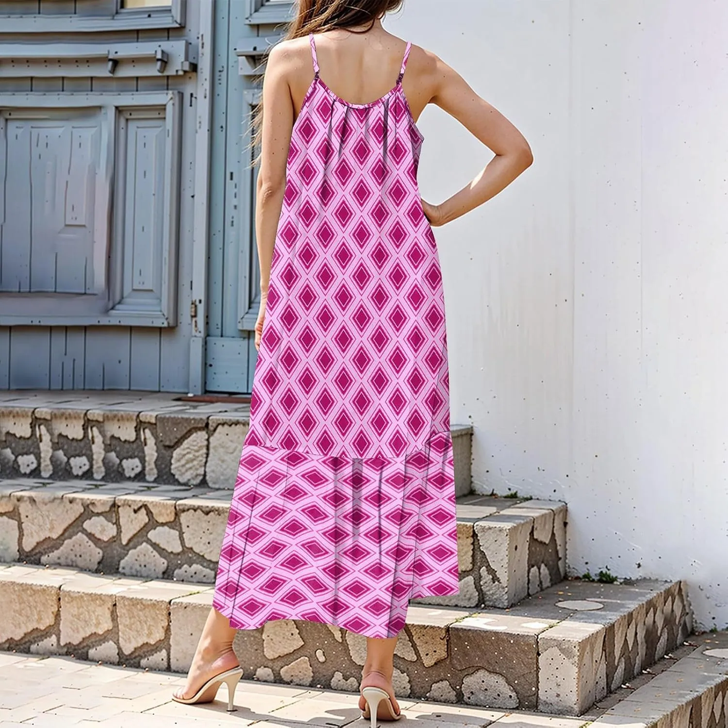 Boho Sun Dresses for Women 2025 Vacation Casual Summer Spaghetti Strap Maxi Dress Beach Bohemian Long Flowy Dress