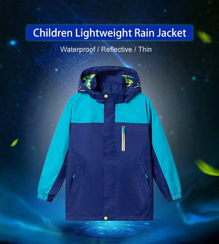 Boys Rain Jacket Waterproof Hooded Jacket Lightweight Rain Coats For Kids Outdoor Windbreakers Coat