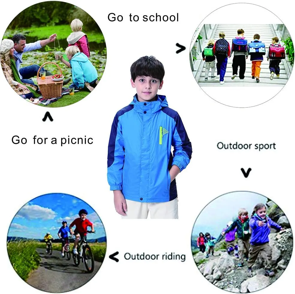Boys Rain Jacket Waterproof Hooded Jacket Lightweight Rain Coats For Kids Outdoor Windbreakers Coat