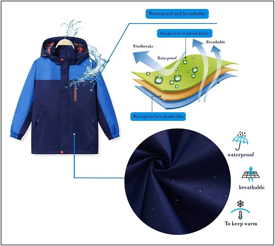 Boys Rain Jacket Waterproof Hooded Jacket Lightweight Rain Coats For Kids Outdoor Windbreakers Coat