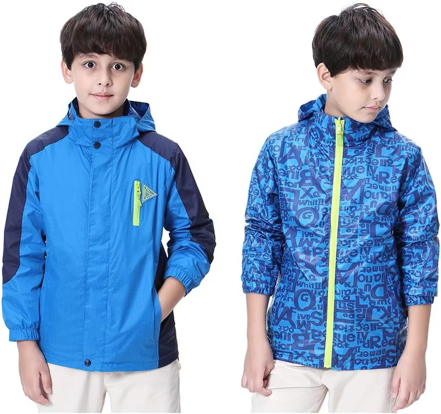 Boys Rain Jacket Waterproof Hooded Jacket Lightweight Rain Coats For Kids Outdoor Windbreakers Coat