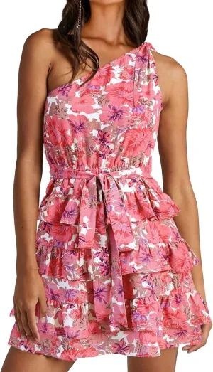 BTFBM Women One Shoulder Summer Dresses 2025 Floral Sundress High Waist Flowy A Line Mini Beach Wedding Guest Dress